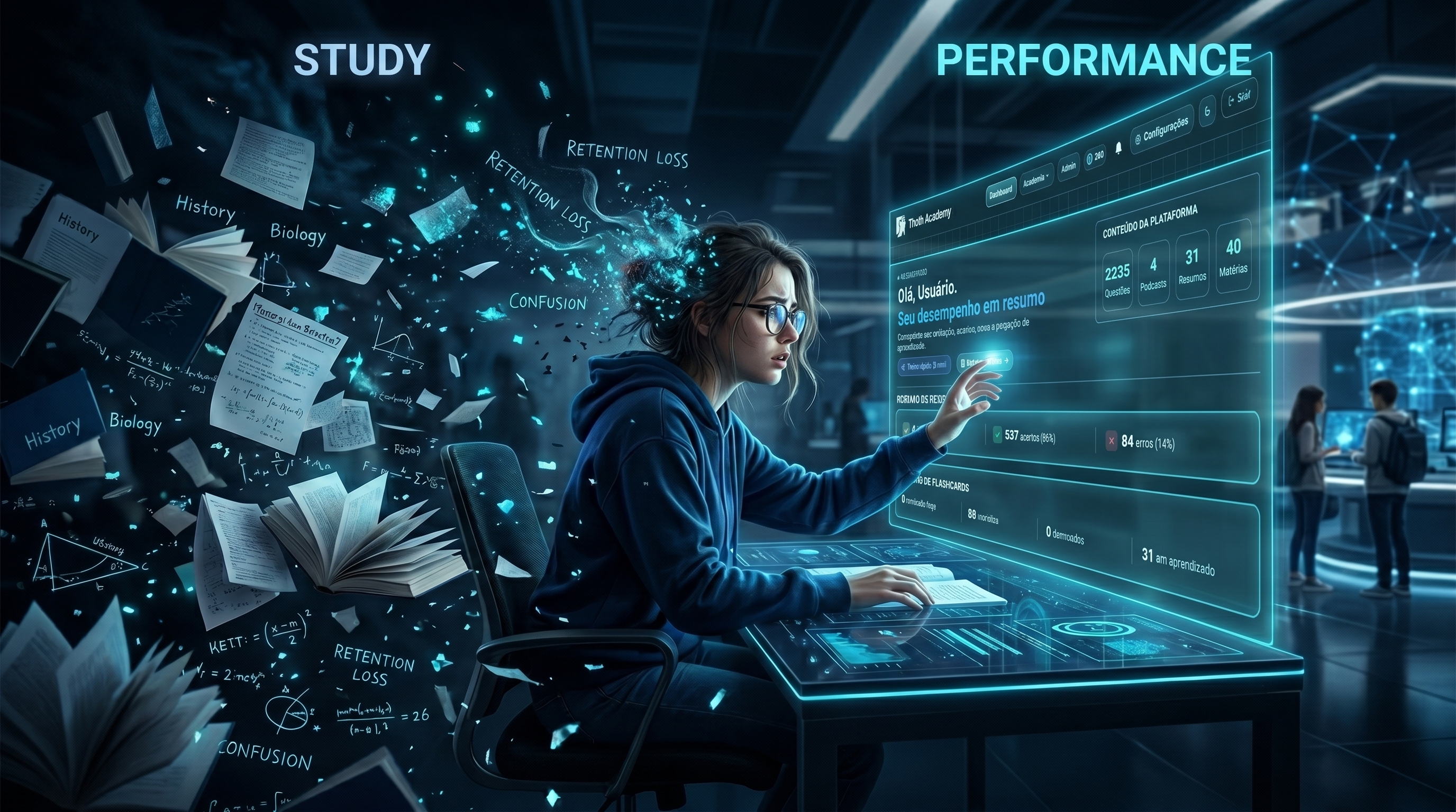 Estudante entre excesso de conteúdo e painéis de métricas: falta de controle e feedback na preparação.